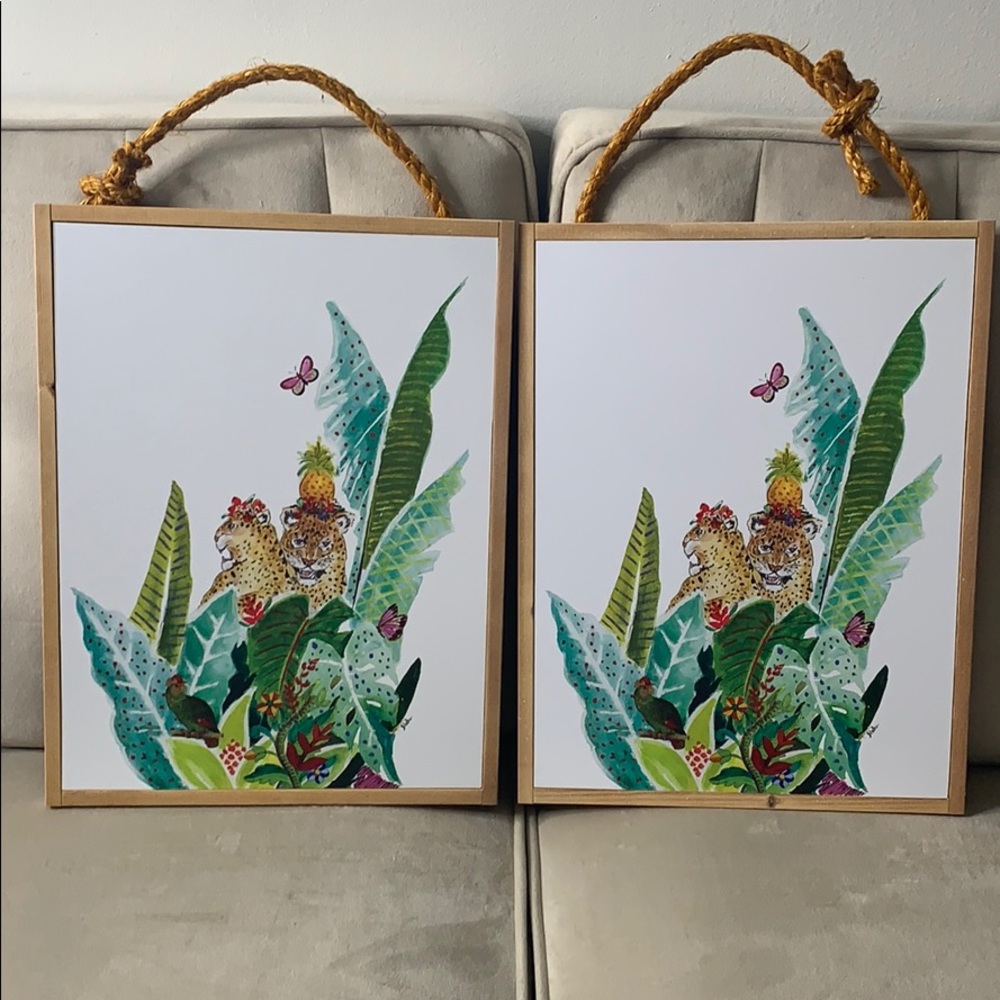 Wood with rope hanging tiger picture decor‎